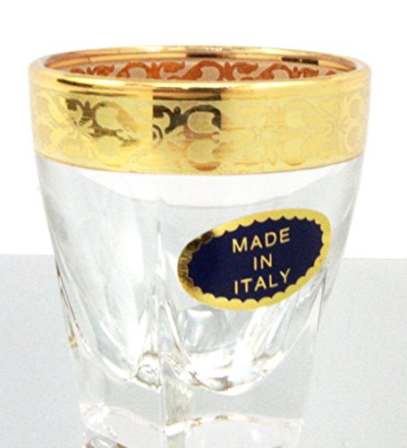 Ebros Gift 10K Gold Plated French Amour Heart Pattern 1.5oz Shot Glass Set Of 6 Heavy Base High Clarity Glass