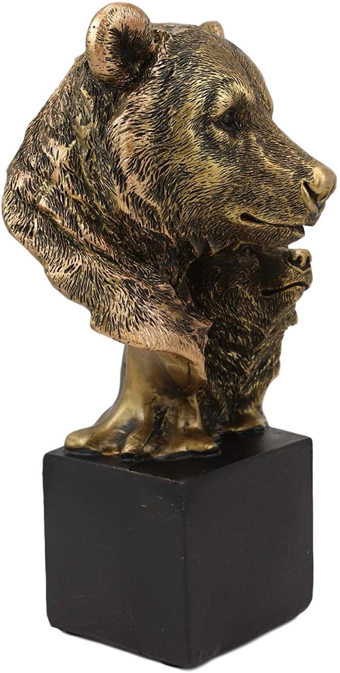 Ebros Gift 6" Tall Black Bear And Cub Head Bust Figurine With Black Pedestal