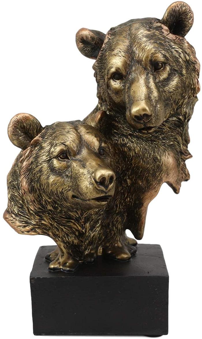 Ebros Gift 9" Tall Black Bear And Cub Head Bust Figurine With Black Pedestal