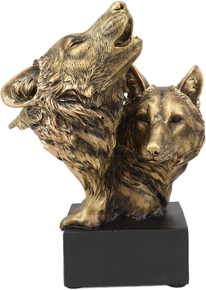 Ebros Gift 9" Tall Gray Wolf And Pup Head Bust Figurine With Black Pedestal