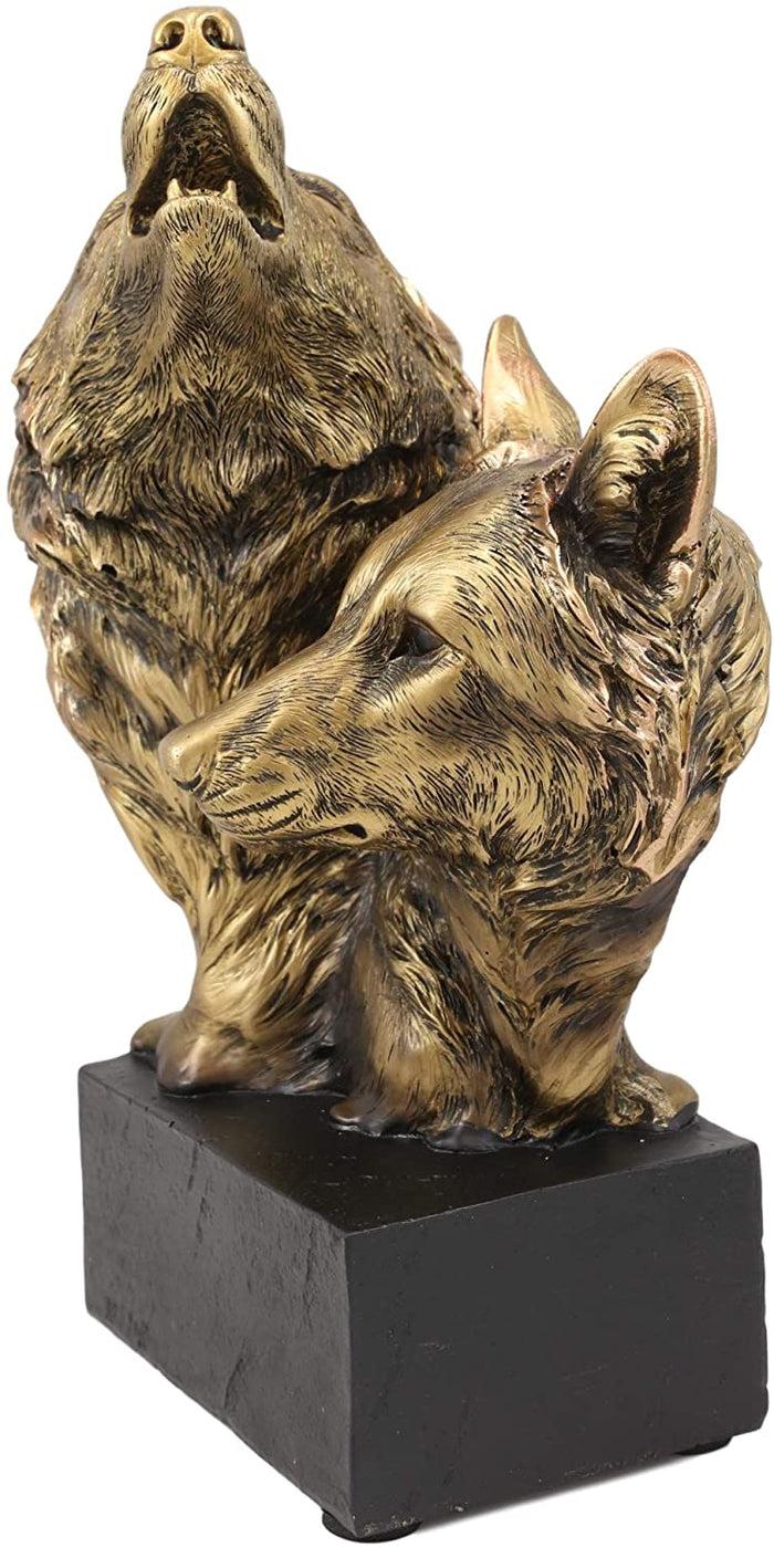 Ebros Gift 9" Tall Gray Wolf And Pup Head Bust Figurine With Black Pedestal