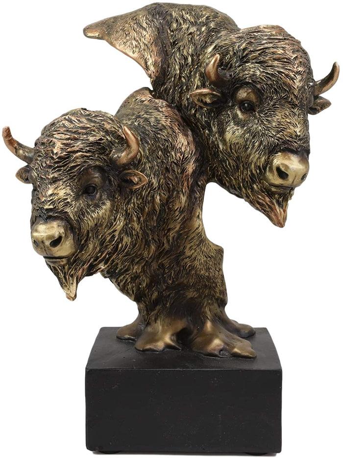 Ebros Gift 9" Tall Wild Bison And Calf Head Bust Figurine With Black Pedestal