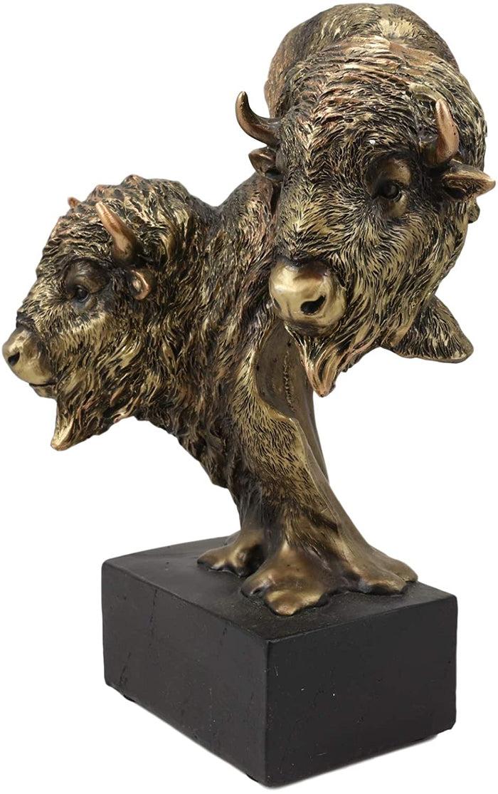 Ebros Gift 9" Tall Wild Bison And Calf Head Bust Figurine With Black Pedestal
