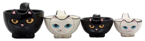 Ebros Gift Ceramic Feline Hiding Kitten Cats Measuring Cups Set Of 4 Baking & Cooking Kitchen Essentials Figurines