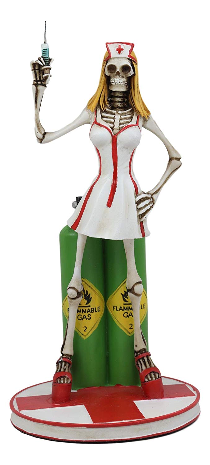 Ebros Gift Day of The Dead DOD Sexy Adult Vixen Nymph Skeleton Physician Nurse Holding Syringe Statue Sugar Skull Skeletons Figurine 8.5 Tall Macabre Halloween Decor Sculpture