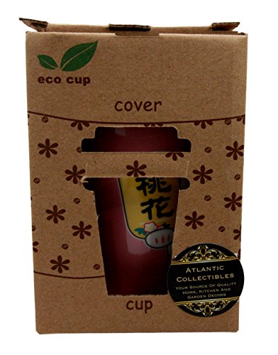 Ebros Gift Lucky Cat Maneki Neko Ceramic Tall Drink Mug Cup With Silicone Lid (Pink)