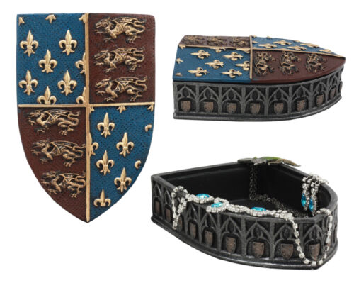 Ebros Gift Medieval Three Lions Fleur De Lis Coat Of Arms Shield Trinket Box