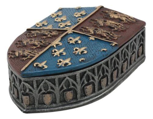Ebros Gift Medieval Three Lions Fleur De Lis Coat Of Arms Shield Trinket Box