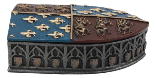 Ebros Gift Medieval Three Lions Fleur De Lis Coat Of Arms Shield Trinket Box