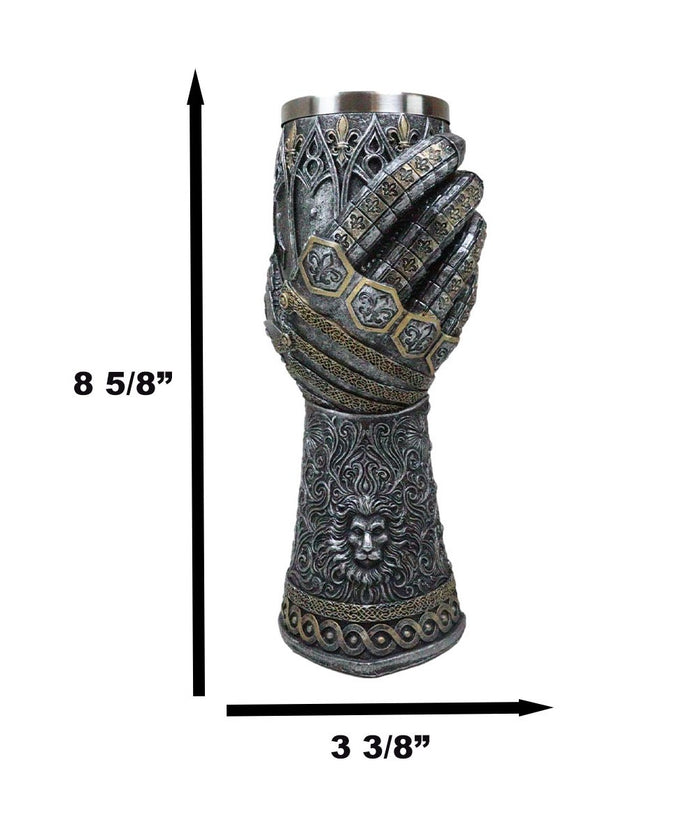 Ebros Gift Royal Fleur De Lis Braveheart Lion Gauntlet 8.75"H 8oz Wine Drink Goblet Chalice Cup