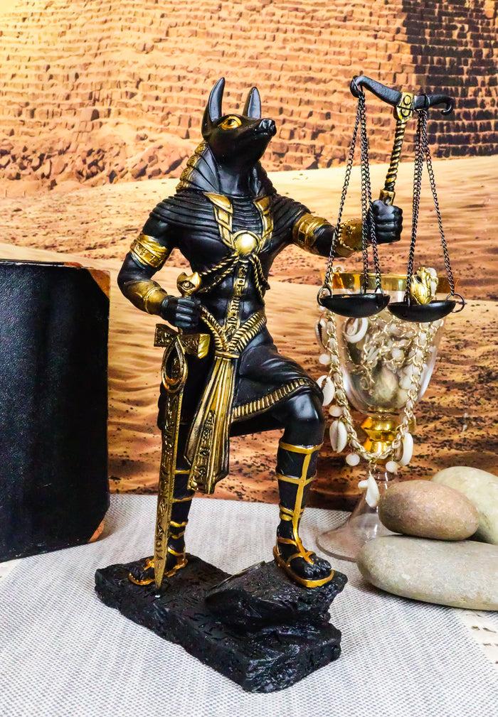 Ebros God Anubis With Scales Of Justice Statue Figurine 10" Tall (Black & Gold)