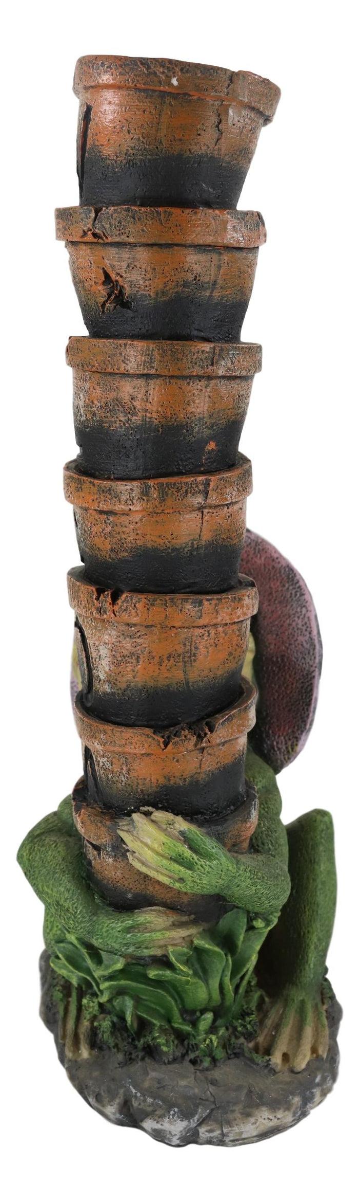 Ebros Green Frog Toad With Pink Hat Juggling Pots Stack With Welcome Sign Figurine 14"