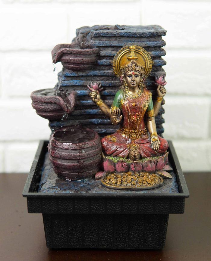 Ebros Hindu Goddess of Prosperity Sri Lakshmi Sitting On Lotus Water Fountain