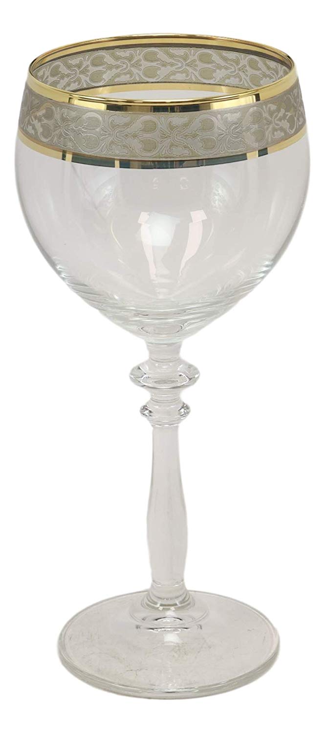 Ebros Italian Colorful Victorian Floral Rim Wine Glasses Set Of 6 With Gold Accents