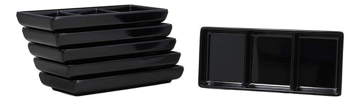 Ebros Jade Melamine Contemporary Design Condiments Oil Ketchup BBQ Soy Sauce Dipping Bowl or Dish With Dividers 3 Partition Compartments Faux Porcelain Look Restaurant Supply Dip Bowls Dishes (Black)