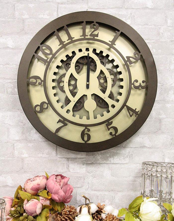 Ebros Large 19.5" W Steampunk Industrial Metal Wall Clock With Moving Gearwork