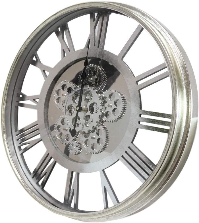 Ebros Large 21.25" W Contemporary Modern Transitional Design Steampunk Wall Clock With Complex Mechanical Moving Gears Mirror Face Roman Numerals Accent Clockwork Gearwork Decor