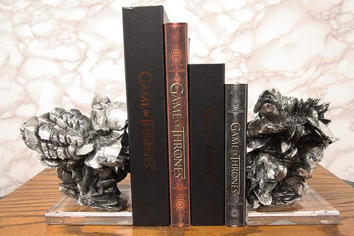 Ebros Large Electroplated Silver Resin Contemporary Desert Rose On Acrylic Glass Bookends Pair Set Of 2 Museum Gallery Decorative Sculptures 7" High Faux Selenite Clusters Figurines