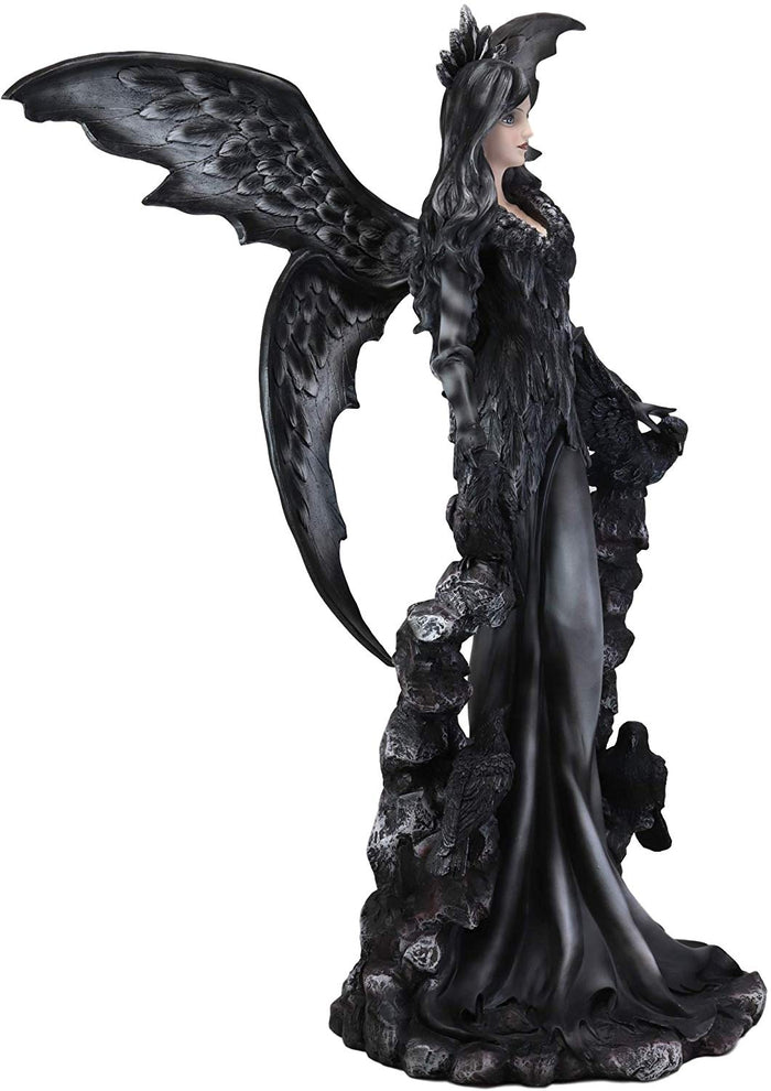 Ebros Large Gothic Raven Fey Fairy Queen Maleficent With Crown Statue 24" Tall Dark Skies Harbinger Of Doom Patroness Crow Celestial Goddess Figurine Halloween Ossuary Macabre Home Decor Accent