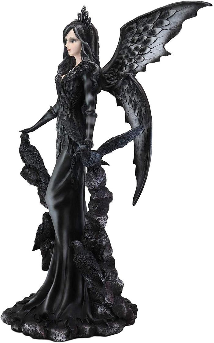 Ebros Large Gothic Raven Fey Fairy Queen Maleficent With Crown Statue 24" Tall Dark Skies Harbinger Of Doom Patroness Crow Celestial Goddess Figurine Halloween Ossuary Macabre Home Decor Accent