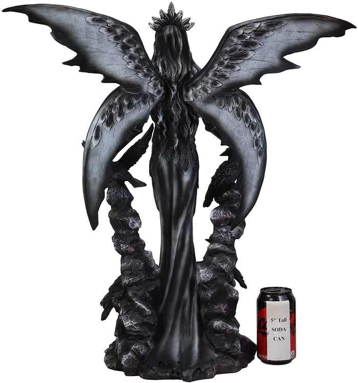 Ebros Large Gothic Raven Fey Fairy Queen Maleficent With Crown Statue 24" Tall Dark Skies Harbinger Of Doom Patroness Crow Celestial Goddess Figurine Halloween Ossuary Macabre Home Decor Accent