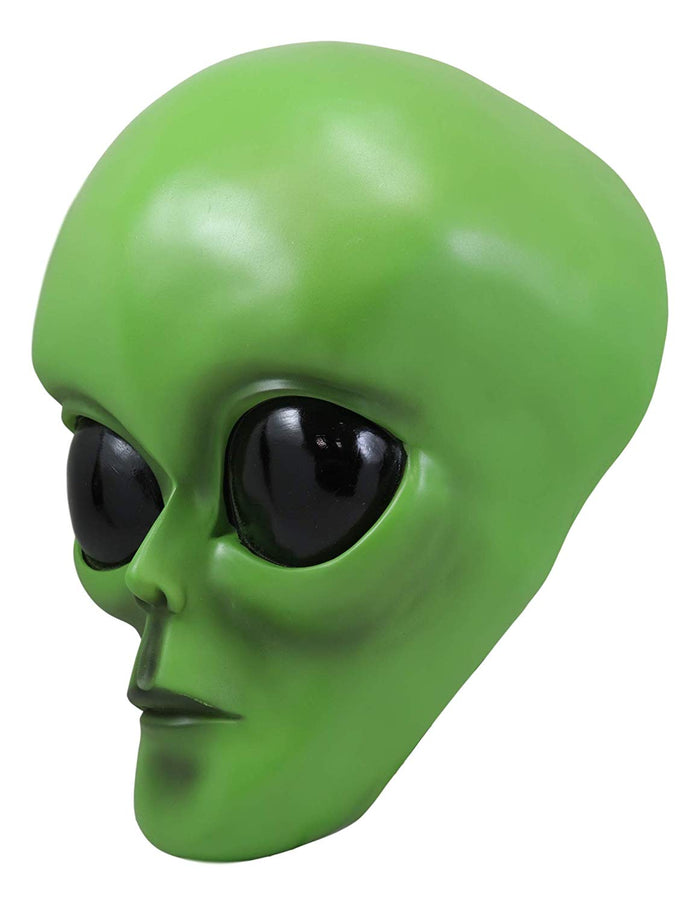 Ebros Large UFO Space Galaxy ET Roswell Green Alien Skull Head Wall Decor 13" Tall Hanging Sculpture Plaque Saucer Spaceship Aliens Area 54 Halloween Decor