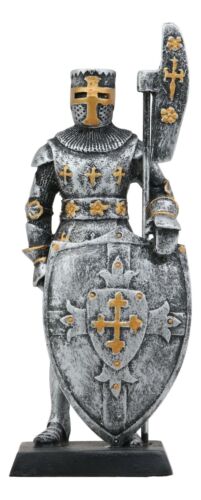 Ebros Medieval Crusader Knight With Bardiche Pole Axe And Large Shield Figurine 5"H