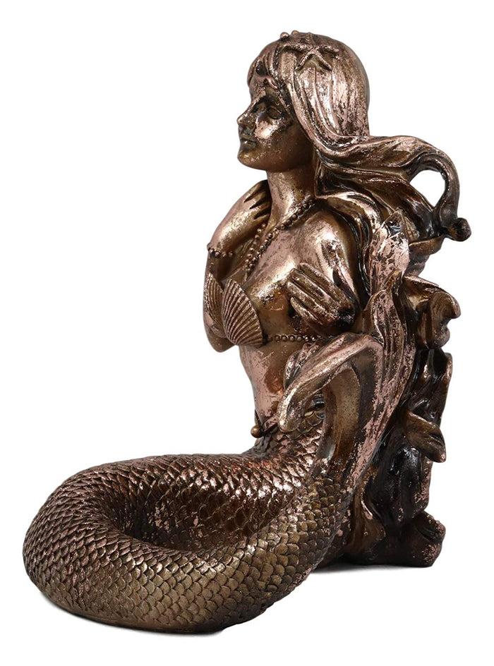 Ebros Nautical Coastal Beach Mermaid Wine Holder Figurine In Bronze Finish Resin