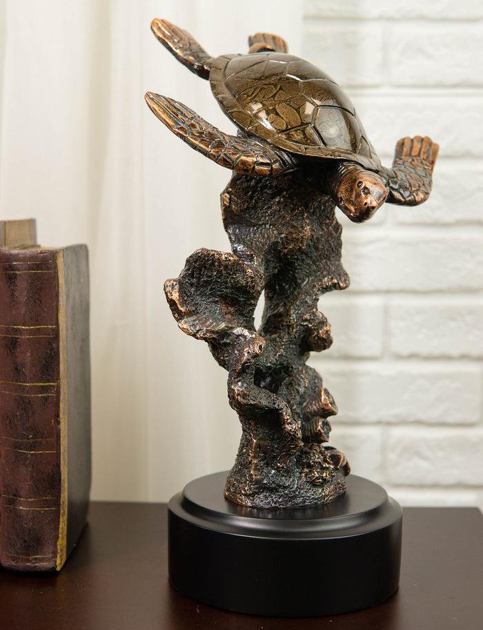 Ebros Nautical Marine Giant Sea Turtle Exploring Underwater Coral Reef Statue