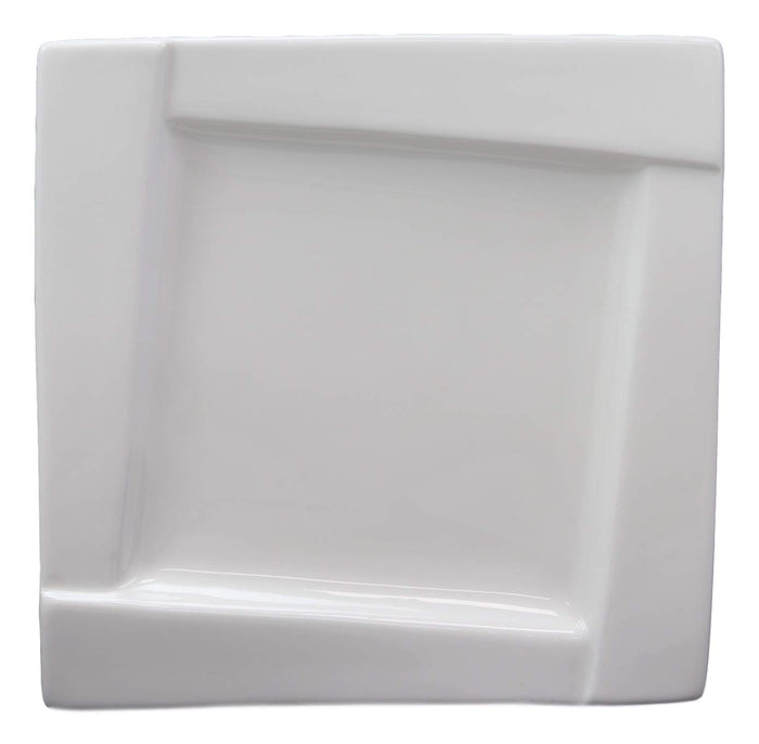 Ebros Pack Of 6 Kitchen Dining Modern Contemporary Design White Porcelain Square Plates Rhombus Well (7" Bread Appetizer Salad Dessert Side Plate Style)
