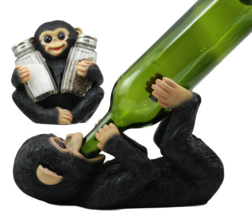 Ebros Rainforest Monkey Baby Chimpanzee Wine Holder And Salt Pepper Shakers Set