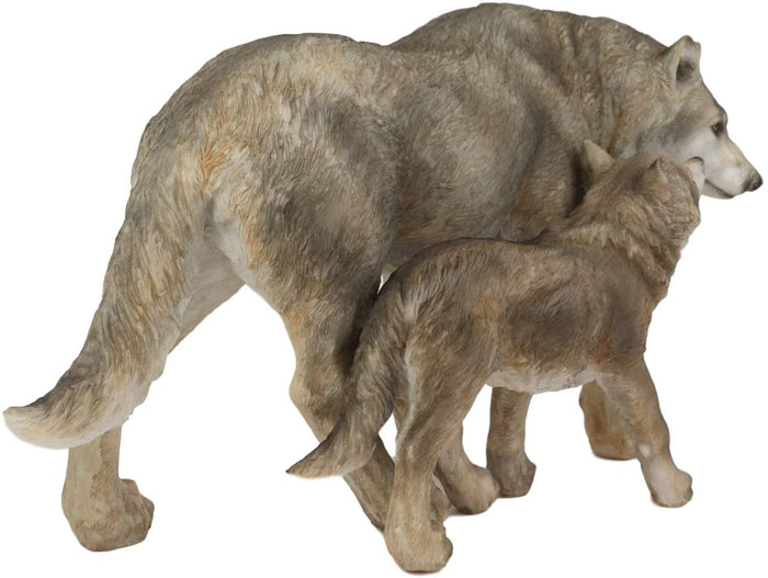 Ebros Realistic Large Gray Wolves Family Strolling Side By Side Statue 10.25" L