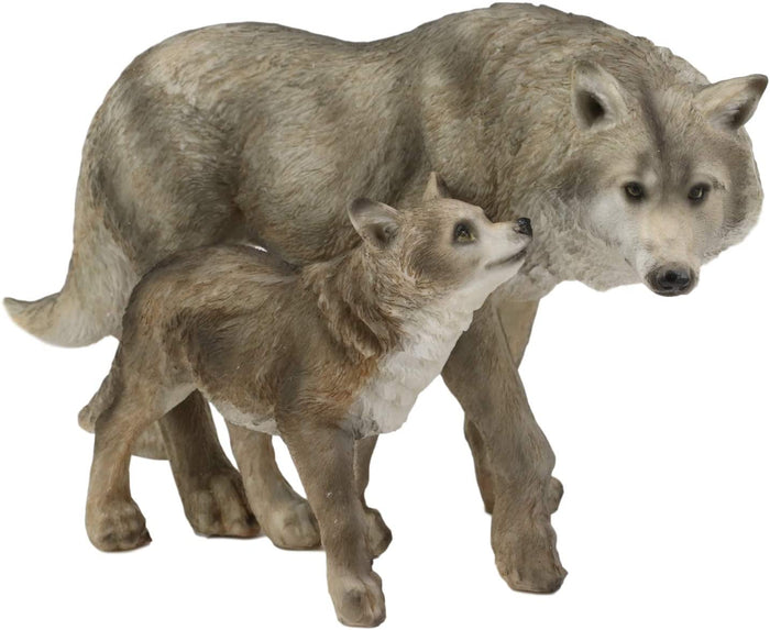 Ebros Realistic Large Gray Wolves Family Strolling Side By Side Statue 10.25" L