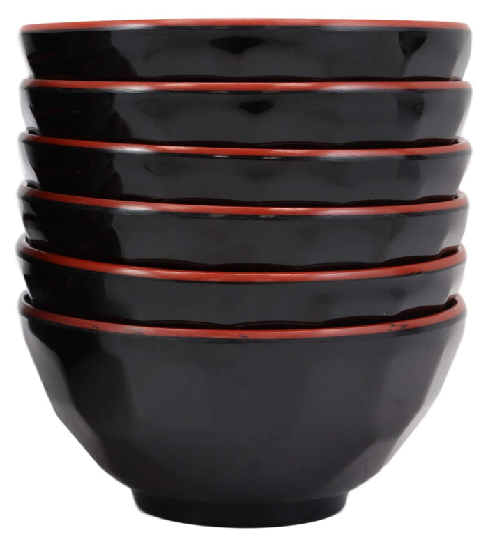 Ebros Ridged Red And Black Melamine 8 Oz Rice Miso Appetizer Soup Bowl Pack Of 6