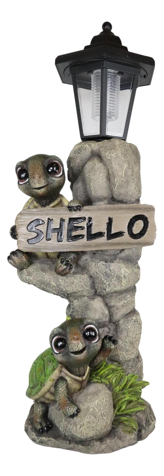 Ebros Rock Climbing Baby Tortoise Turtles With Greeting Sign & Solar LED Light Statue