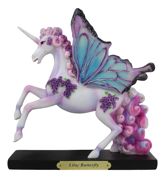 Ebros Rose Khan Fantasy Lilac Butterfly Unicorn Mare Horse Figurine 7.25"H