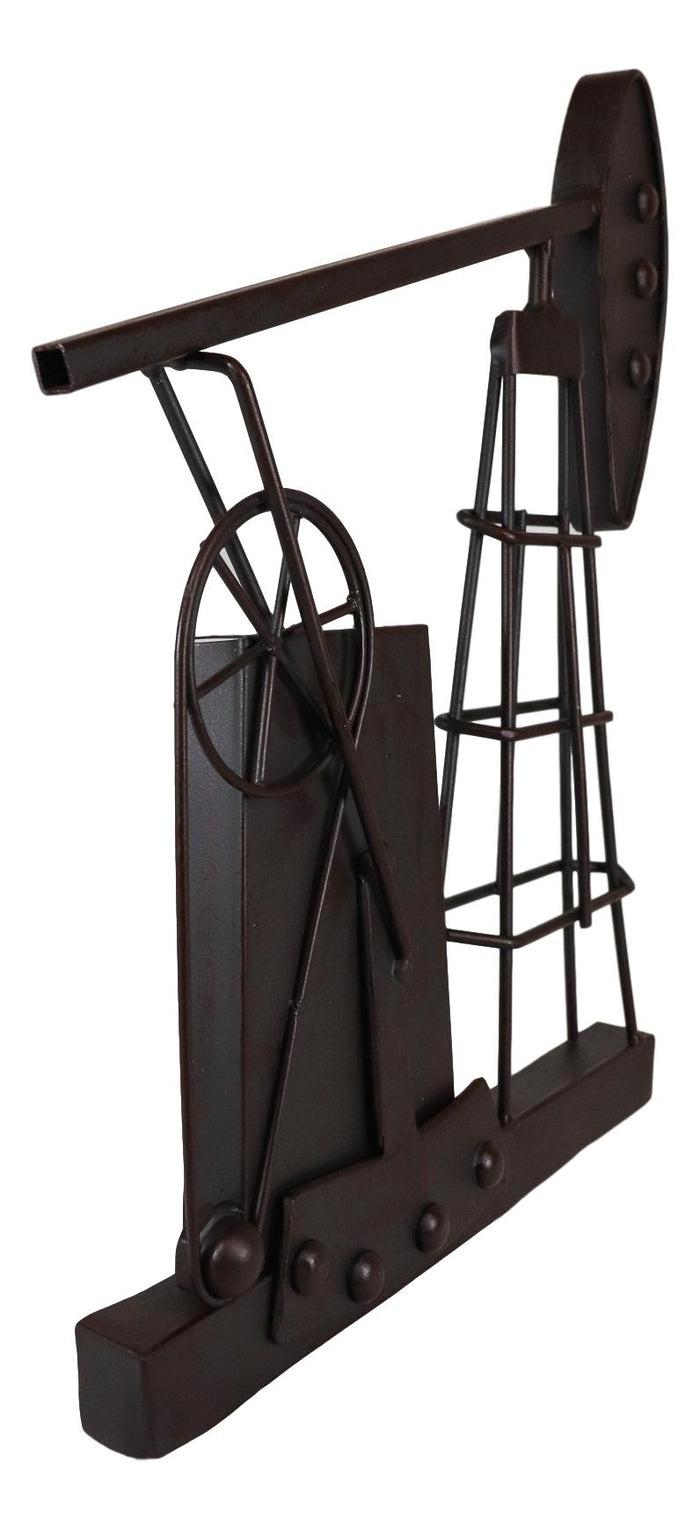 Ebros Rustic Metal Vintage Oil And Gas Derrick Rig Pump Jack Wall Art Decor 3D Plaque