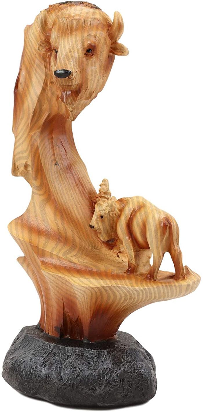 Ebros Rustic North American Bison Buffalo Wildlife Scene Figurine Faux Wood 9"H