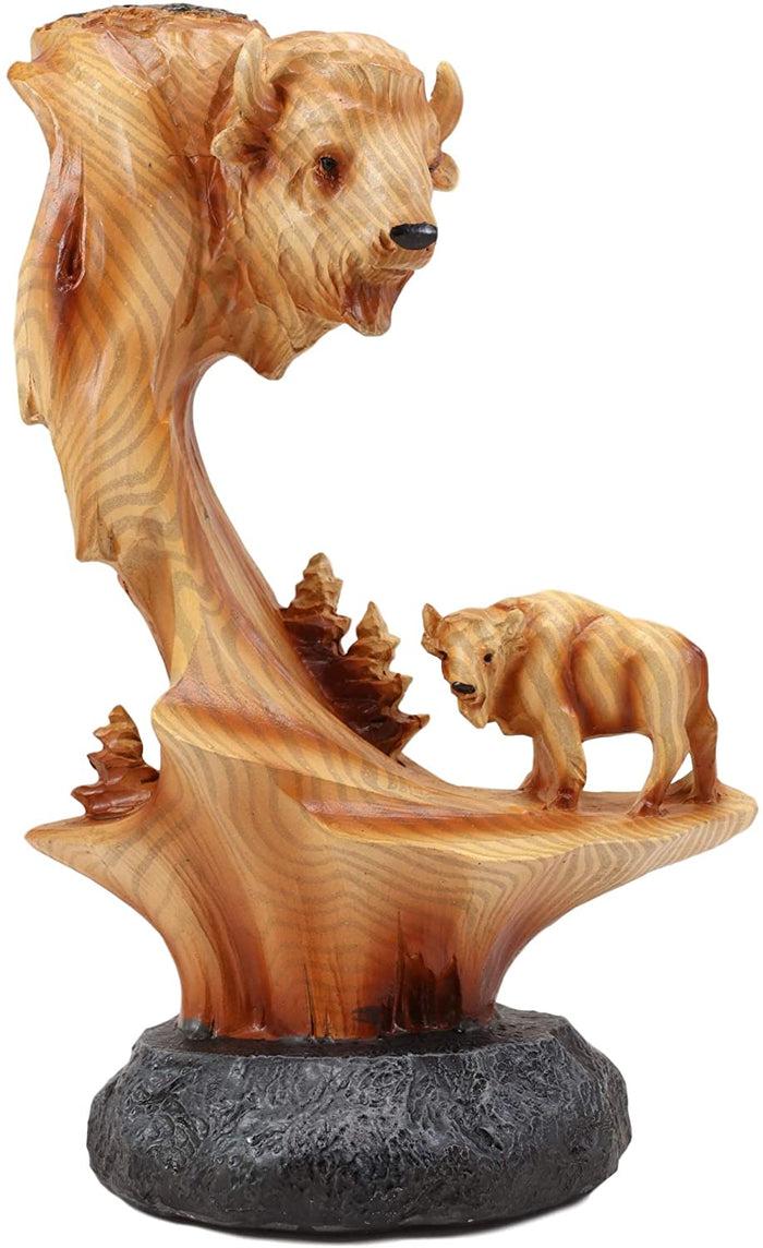 Ebros Rustic North American Bison Buffalo Wildlife Scene Figurine Faux Wood 9"H