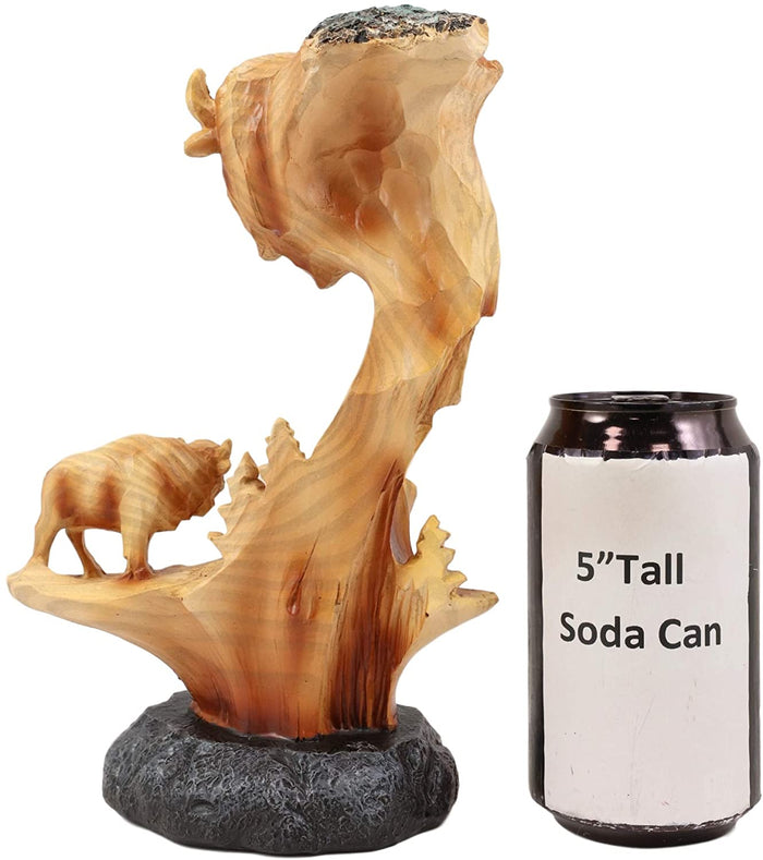 Ebros Rustic North American Bison Buffalo Wildlife Scene Figurine Faux Wood 9"H