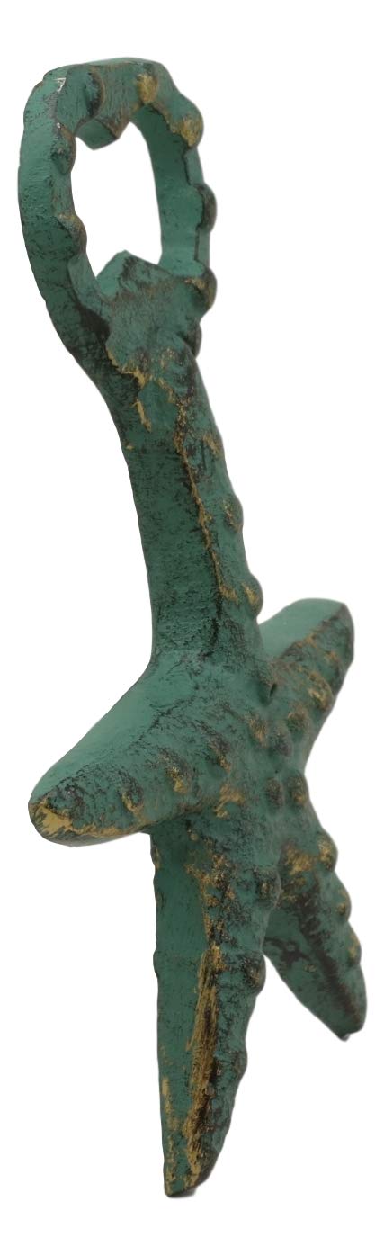 Ebros Rustic Vintage Verdigris Green Cast Iron Metal Nautical Coastal Sea Star Starfish Soda Beer Bottle Cap Opener 5.5" High Tide Beach Coral Echinoderms Party Hosting Decor Accent Accessory (2)