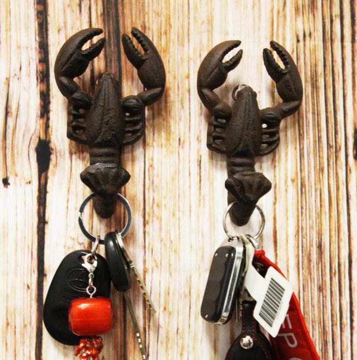 Ebros Set of 2 Cast Iron Nautical Cajun Creole Crawfish Baby Lobster Tail Wall Hooks in Rusty Vintage Finish 4.75" Tall Coastal Southwestern