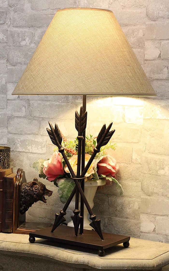 Ebros SET OF 2 Crossed Arrows With Ring Center Base Desktop Table Lamps W/ Shade