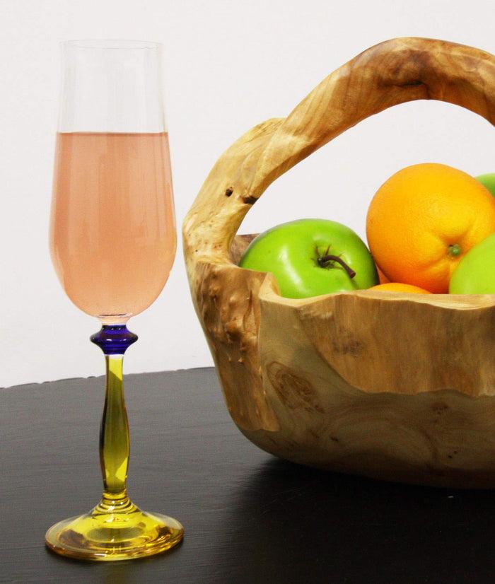 Ebros Set Of 6 Italian Import Champagne Or Sparkling Wine Elegant Flute Beveled Glasses With Kiln Infused Colorful Stylized Stem Base 6oz Bartending Party Hosting Glassware