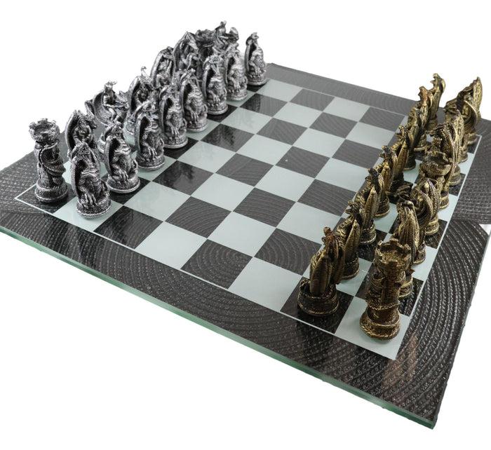 Ebros Silver Gold Fantasy Dungeons And Dragons Resin Chess Pieces With Glass Board Set
