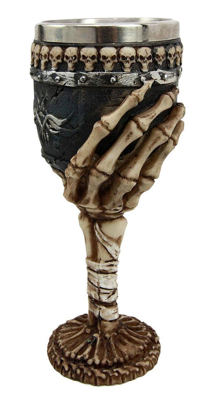 Ebros Skeleton Hand Bones Wine Chalice Goblet 6oz Cup Mummy Grip Of Death