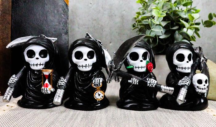 Ebros Time Waits For No Man Mini 4" Tall Chibi Grim Reapers Figurines Set Of 4