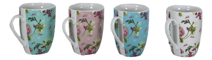 Ebros Victorian Floral Blossoms Porcelain 8oz Mug 4"Tall Coffee Tea Cup Set Of 4