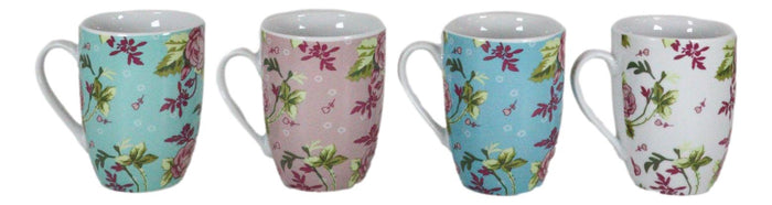Ebros Victorian Floral Blossoms Porcelain 8oz Mug 4"Tall Coffee Tea Cup Set Of 4