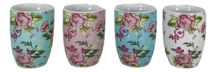 Ebros Victorian Floral Blossoms Porcelain 8oz Mug 4"Tall Coffee Tea Cup Set Of 4